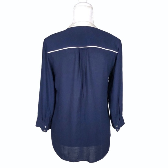 Anthropologie Maeve monogram E elephant blouse top small navy blbue - Picture 6 of 12